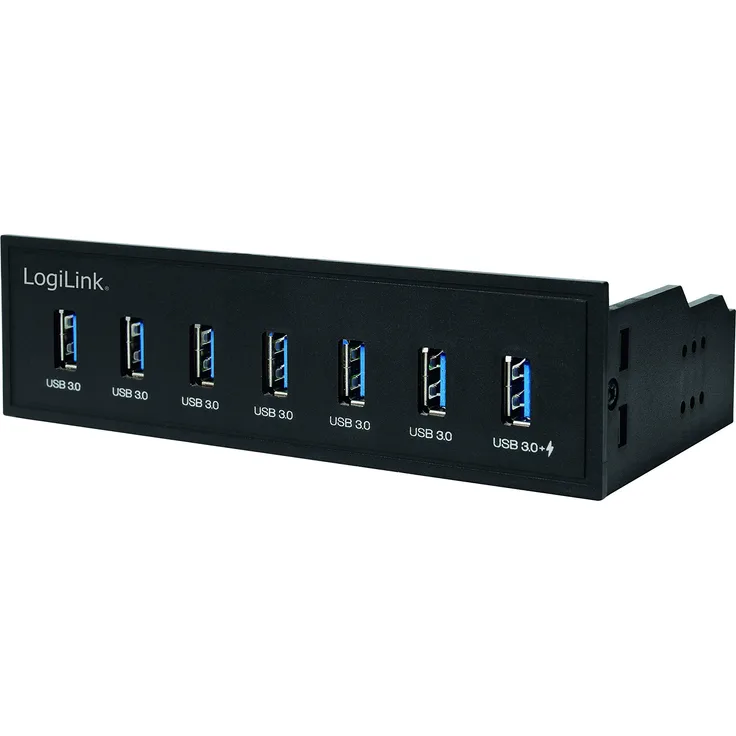 LogiLink UA0342 - 5,25'' USB 3.0 Hub (7-Port) mit Schnellladeport und Datenübertragungsraten bis zu 5 GBit-s