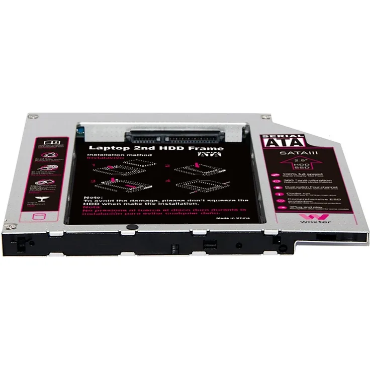 'Woxter Caddy 20 - Halterung für Festplatte SATA 2' 5 Laptops mit Optisches Laufwerk CD/DVD 9.5 MM HDD/SSD, Aluminium
