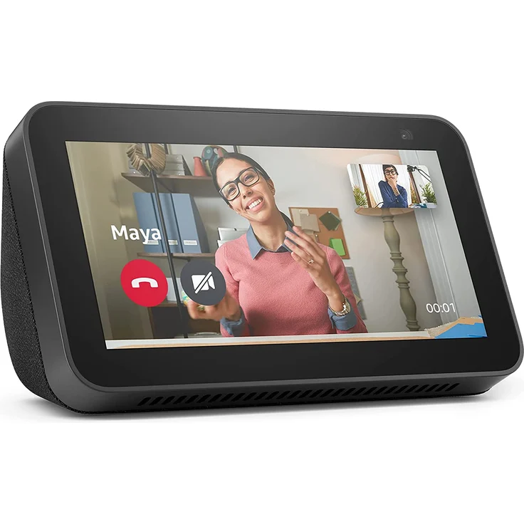 Amazon Echo Show 5 (2. Generation, 2021), Mehr als nur eine Uhr – Smart Display für den Nachttisch, mit Alexa und 2-MP-Kamera, Anthrazit – Bild 1