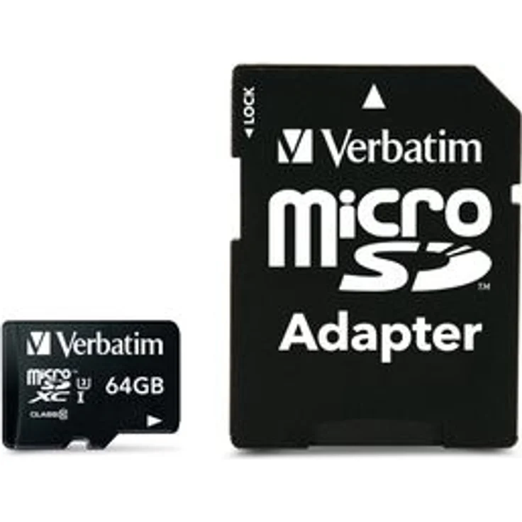 SDXC 64 GB UHS-I (U3) -Mikrospeicherkarte (90 MB- s), V30, Klasse 10 + Verbatim-Adapter – Bild 1