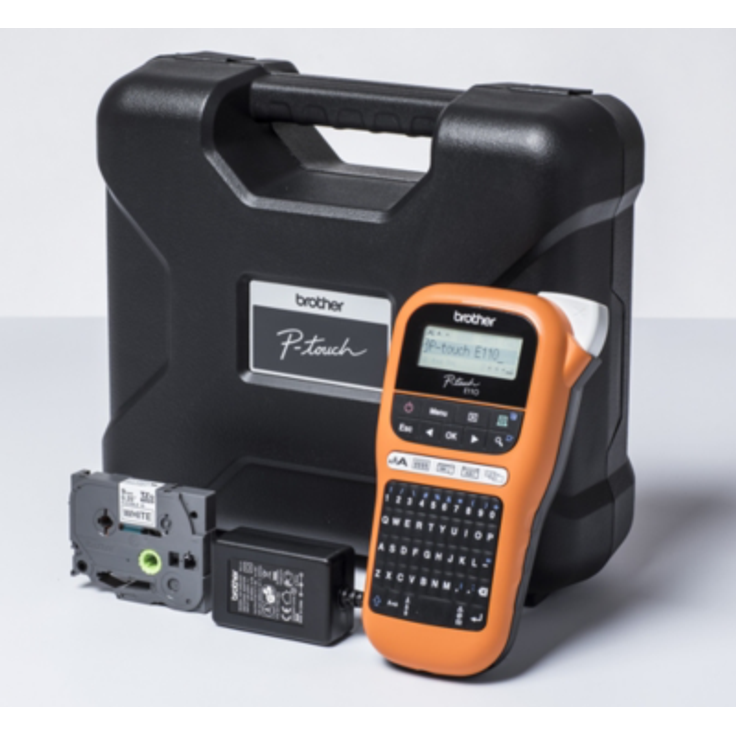 Brother P-touch PT-E110VP Beschriftungsgerät mit Netzteil und Koffer