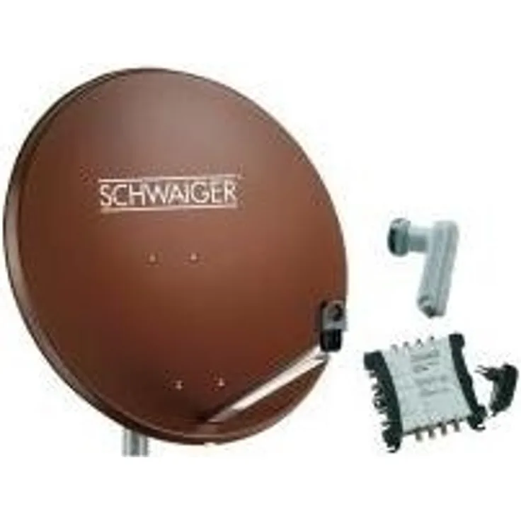 SCHWAIGER SAT Anlage 80 cm 8 Teilnehmer Quattro-LNB (ohne Switch) Ziegel-Rot mit Multischalter 5/8