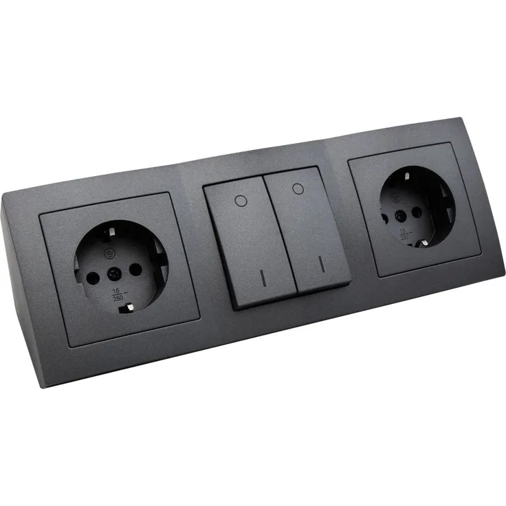 Steckdosenblock McPower Flair anthrazit 2-fach Schutzkontakt + Schalter