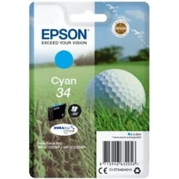 Epson c13t34624020 4.2 ml cyan Tintenpatrone  Tintenpatrone für Drucker (Epson, Cyan, WorkForce Pro wf-3725dwf, WorkForce Pro wf-3720dwf, 4,2 ml