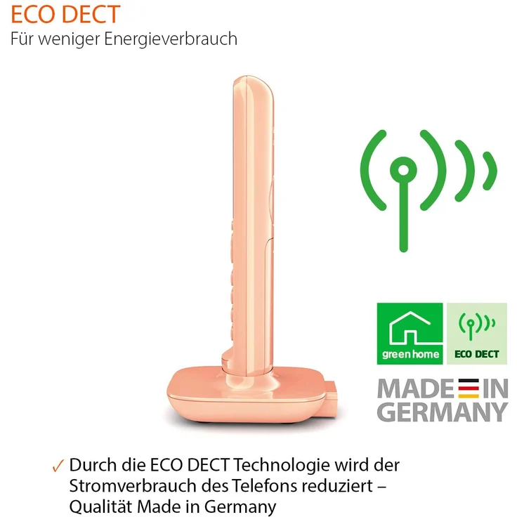 Gigaset CL390A schnurloses Design-Telefon mit Anrufbeantworter, DECT Telefon mit Freisprechfunktion, großem Grafik Display, leicht zu bedienen mit intuitiver Menüführung, Cantaloupe, Analog-Telefon, orange – Bild 6
