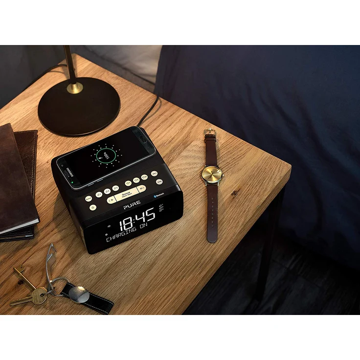Pure Siesta Charge Radiowecker mit Ladepad (Digitalradio mit DAB-DAB+ Digital- und UKW-Radiowecker, Bluetooth, USB, AUX, drahtlose Handy-Ladestation, 40 Senderspeicherplätze), Graphite – Bild 6