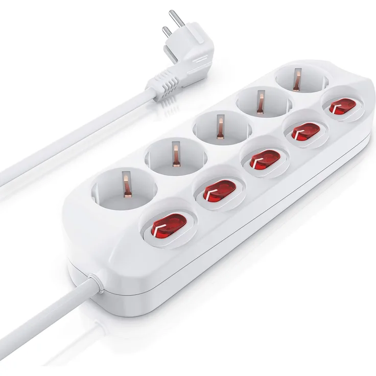 CSL - Steckdosenleiste 5 fach schaltbar mit Ein Aus Schalter für jede Dose - 5 Schutzkontaktsteckdosen - Mehrfachsteckdose - bis zu 3680 W - IP20 1,5 m Netzkabel - weiß