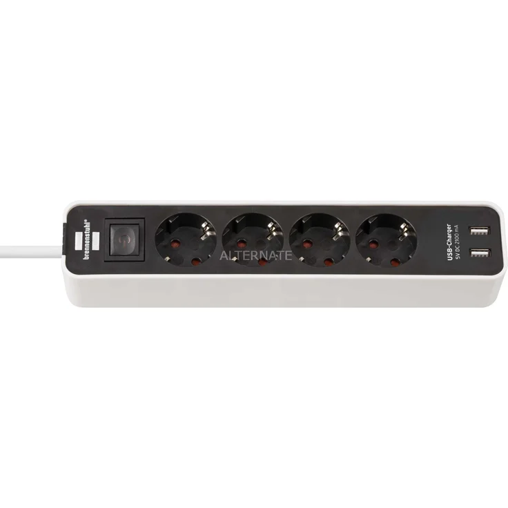 Brennenstuhl Ecolor Steckdosenleiste 4-fach mit USB-Ladebuchse (Steckerleiste mit 2x USB Charger, Schalter und 1,5m Kabel) weiß-schwarz – Bild 1