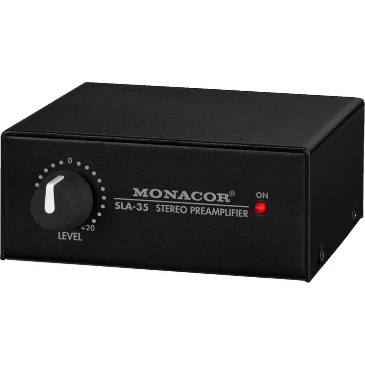 MONACOR SLA-35 Stereo-Pegel und Impedanzwandler in Schwarz, Wandler mit Cinch- und Klinken-Anschluss