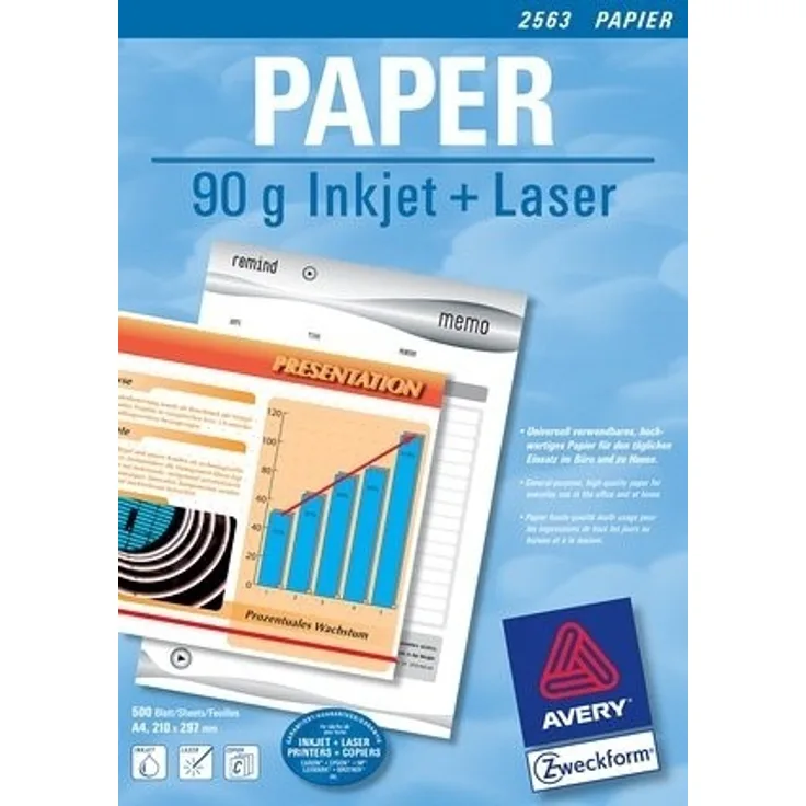 Avery Zweckform 2563 Drucker--Kopierpapier (500 Blatt, 90 g-m², DIN A4 Papier, hochweiß, für alle Drucker) 1 Pack - Preisvergleich