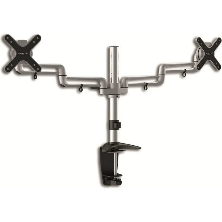 PureMounts PM-STYLE-DM-23D Schreibtisch Halterung für 2 Monitore bis 69cm (27 Zoll), schwenkbar, neigbar, drehbar VESA 100, Armlänge: 2x32cm
