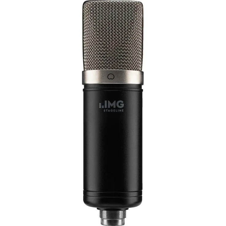 IMG STAGELINE ECMS-70 Großmembran Kondensator-Mikrofon, Vokal- und Instrumenten-Mikro für den professionellen Studio-Einsatz inkl. Mikrofon-Halter, Adapterschraube und Ledertasche, in Schwarz-Silber