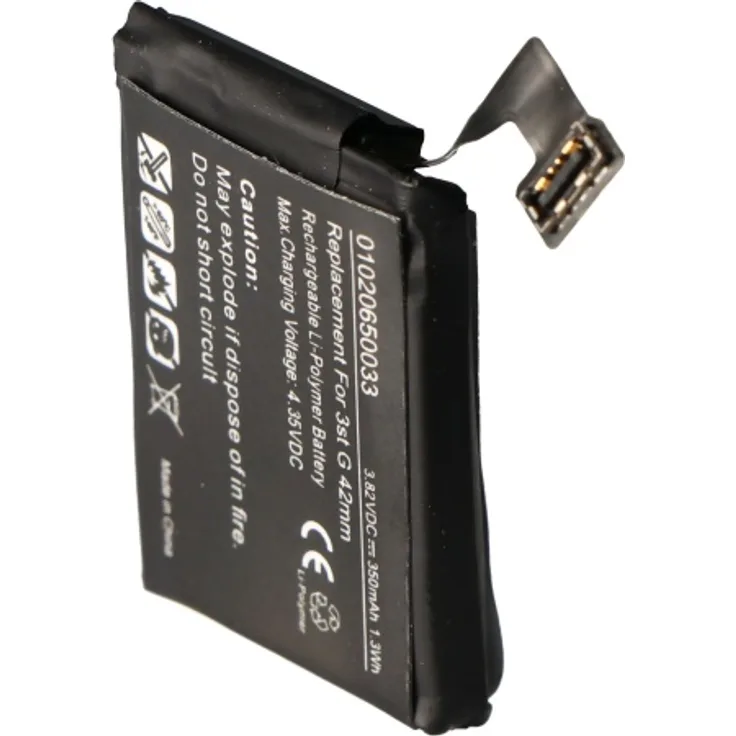 AccuCell Akku passend für Apple Watch 3 42mm, Li-Polymer, 3,82V, 350mAh, 1,3Wh, built-in,