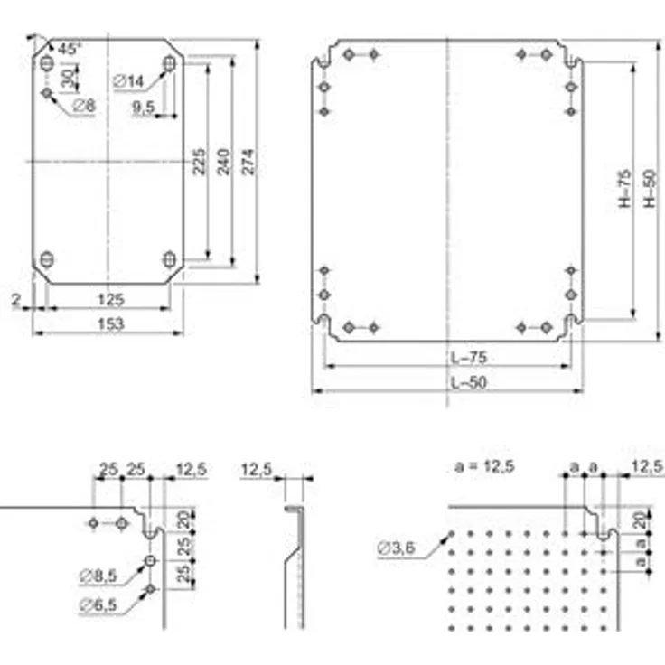 Schneider Mikroperf. Montageplatte H300xB400m. Öffng. Durchm. 3,6mm auf 12,5mm Abstand