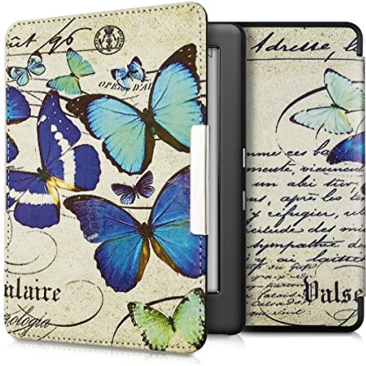 kwmobile Hülle kompatibel mit Kobo Glo HD/Touch 2.0 Schmetterlinge Vintage Blau Mintgrün Beige