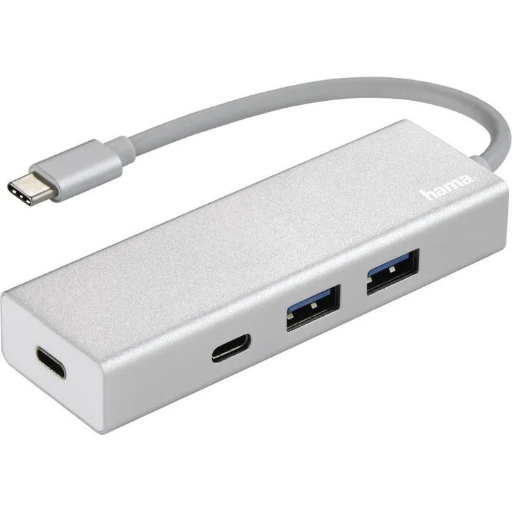 Hama USB 3.1 Type-C Hub, 4-fach (2x USB-A, 2x USB-C, 5 Gbit-s Super-Speed Datentransfer, für PC-Mac-Laptop-Tablet mit USB-C--Thunderbolt 3-Anschluss, Aluminium) externer USB-Verteiler, Multi-USB-Hub