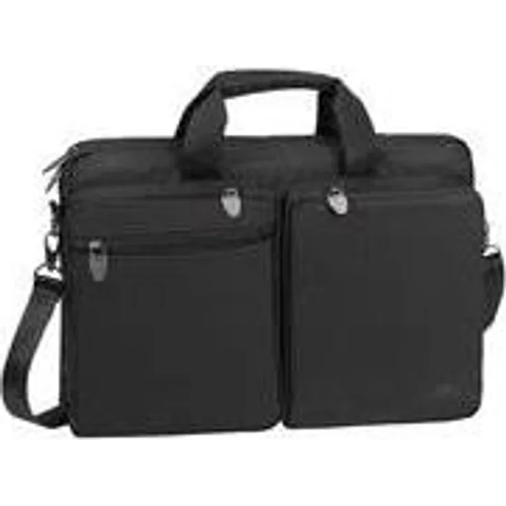 RIVACASE Laptoptasche bis 16'' - Hochwertige Tasche mit 2 externen Fächern und eigenentwickelten Metallgelenken - Schwarz