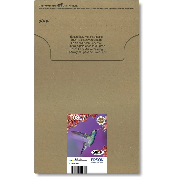 Epson Original T0807 Tinte Kolibri (Stylus Photo R265 R360 R285 RX585 RX685 PX700W P50 PX650 PX810FW PX710W PX820FWD PX720WD PX660 PX830FWD PX730WD RX560) Multipack 6-farbig