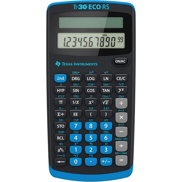 Texas Instruments TI 30 ECO RS Taschenrechner (10-stellige Display, solarbetrieben, Blauer Engel) hellblau-schwarz