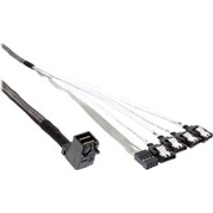InLine - SATA- / SAS-Kabel - mit Sidebands - gerade durchgeführt - 4-Lane - 36-polig 4x Mini SAS HD (SFF-8643) - 7-poliges SATA, Seitenband - 1,0m - 90-Grad-Anschluss - Schwarz (27631B)