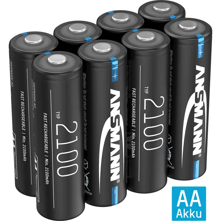 ANSMANN Akku AA Mignon 2100mAh NiMH 1,2V - Batterien wiederaufladbar (8 Stück)