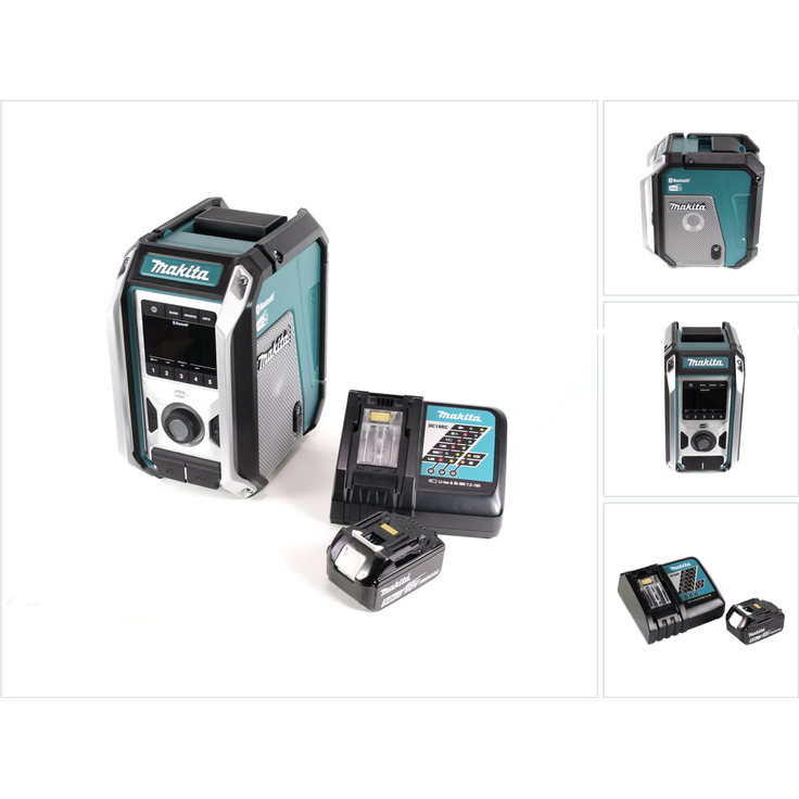 Makita DMR 115 RT1 Akku Baustellenradio 12V - 18V Bluetooth DAB+ IP65- + 1x Akku 5,0 Ah + Ladegerät schwarz, blau, silber
