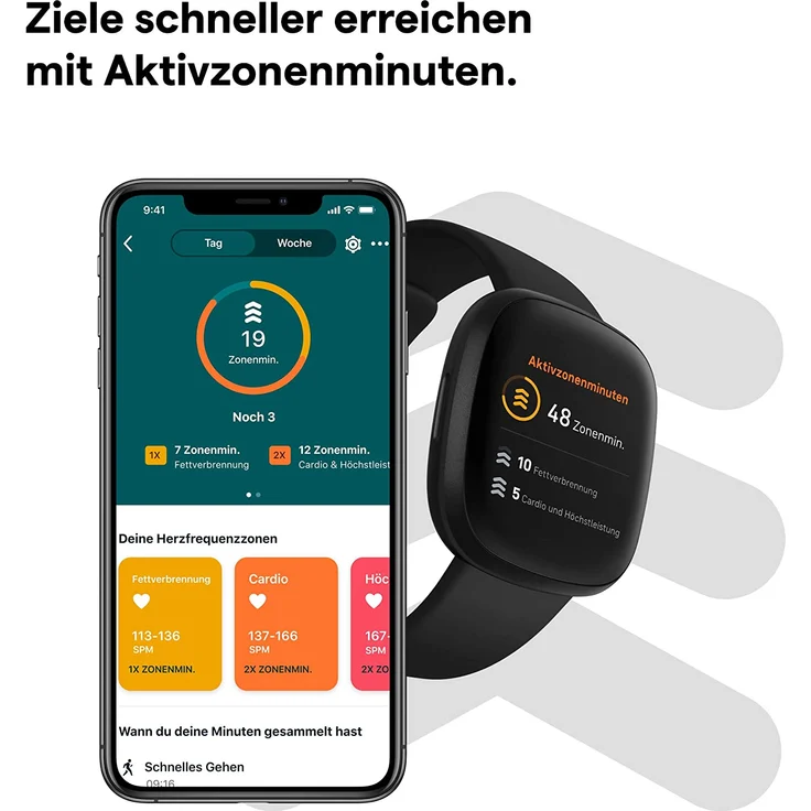 Fitbit Versa 3 Smartwatch GPS, Unisex, S/L, Aluminiumgehäuse, Schwarz/Schwarz – Bild 11