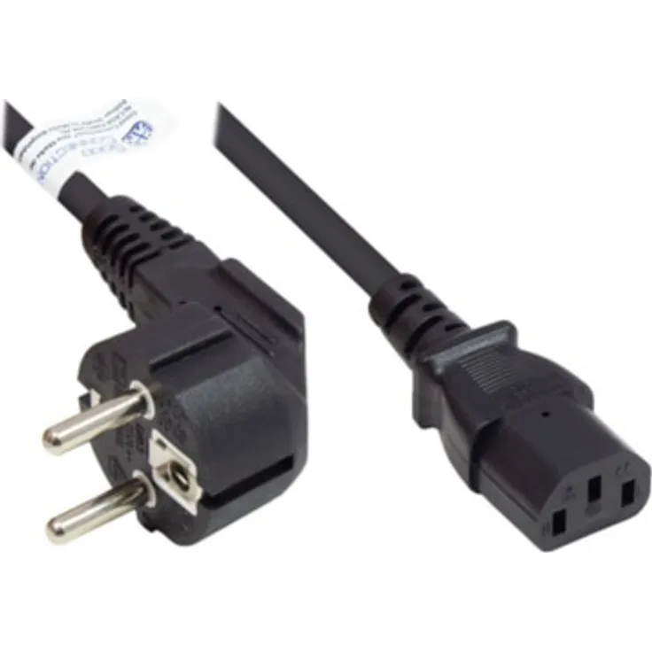 Good Connections Netzkabel - 15 m - Schutzkontakt-Stecker Typ E+F (E 7-7, gewinkelt) an C13 Kaltgerätebuchse (gerade) - KUPFERLEITER CU - 1,50 mm² - KALTGERÄTE-Kabel - SCHWARZ