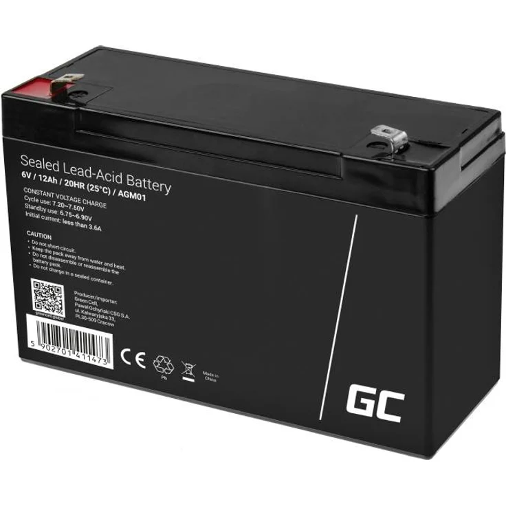 Green Cell AGM01 Bleiakku 6V 12Ah Blei-Vlies (AGM) (B x H x T) 151 x 94 x 50mm Flachstecker 4.8mm Zyklenfest, Wartungsfrei – Bild 1