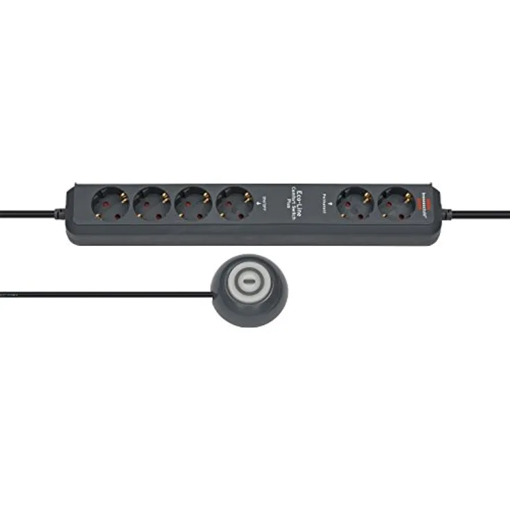 Brennenstuhl Eco-Line Comfort Switch Plus, Steckdosenleiste 6-fach (2 permanente, 4 schaltbare Steckdosen, beleuchteter Fußschalter) anthrazit