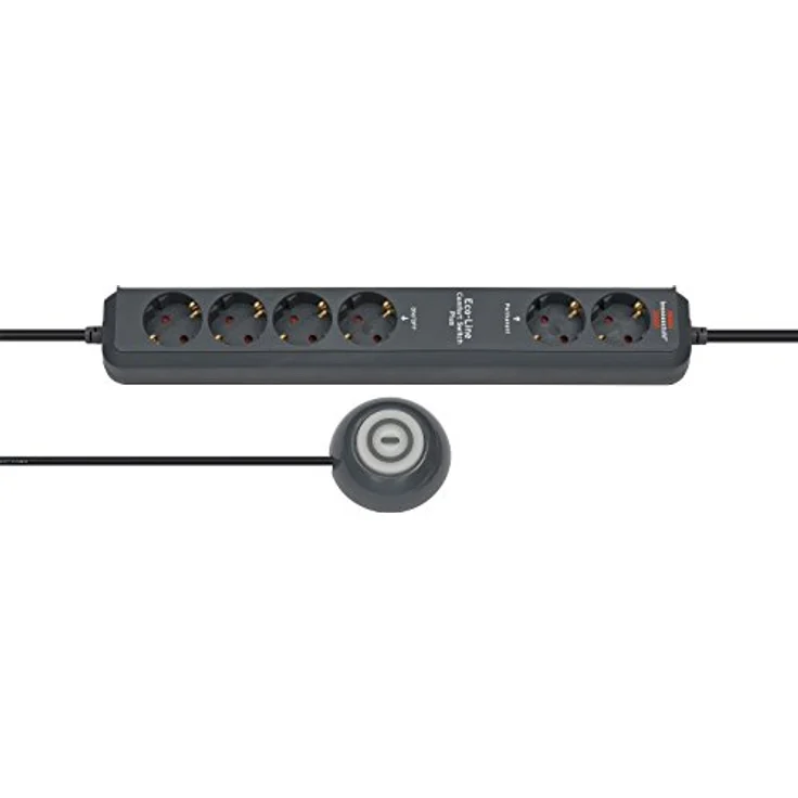 Brennenstuhl Eco-Line Comfort Switch Plus, Steckdosenleiste 6-fach (2 permanente, 4 schaltbare Steckdosen, beleuchteter Fußschalter) anthrazit – Bild 1