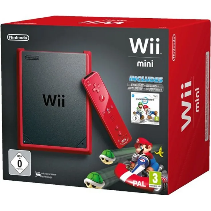 Nintendo Wii mini Schwarz Rot 512MB Bundle inkl. Mario Kart Wii