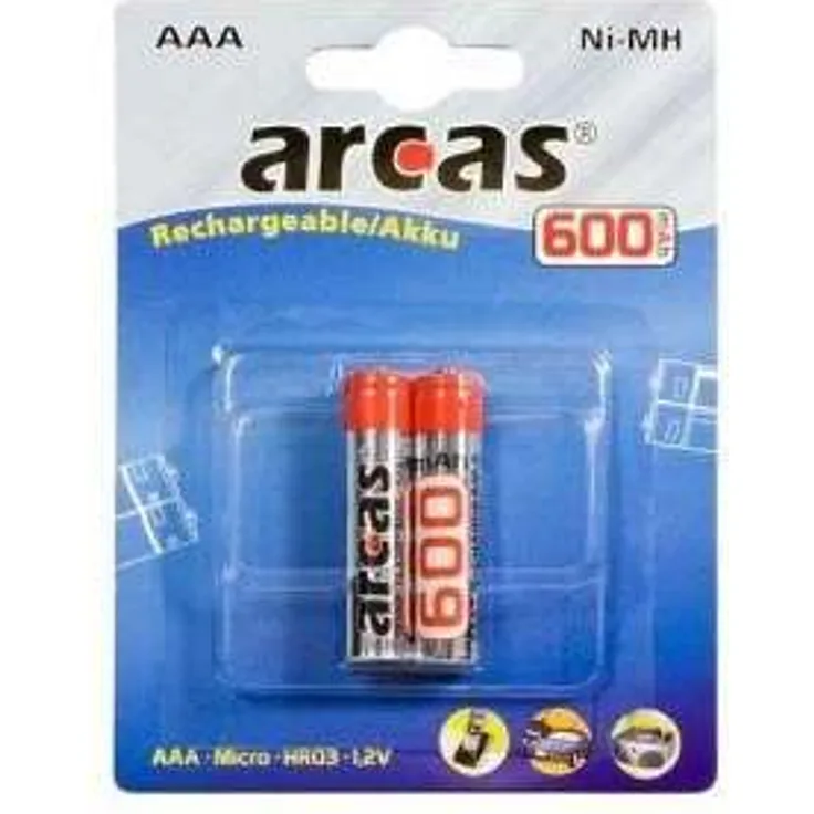 Arcas 2 x Ni-MH Akku Batterie Micro AAA 600 mAh 1,2V