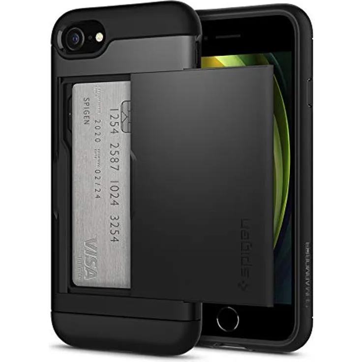 Spigen Slim Armor CS Kompatibel mit iPhone 8-7 Hülle, 2-teilige Kartenfach TPU Schicht + PC Rückschale Schutzhülle Case Schwarz 042CS20455