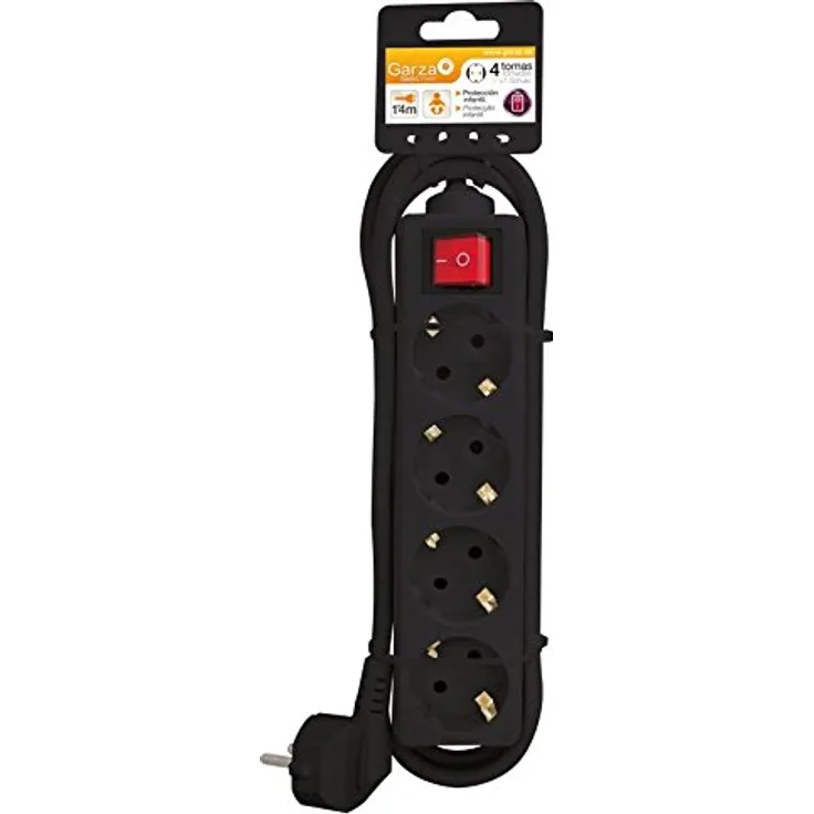 Garza - Reiher 430066 Power-Base lose Basic 4 Schuko-Steckdosen, Kabel 1,5 mm x 5 m, Farbe, Schwarz, Medium