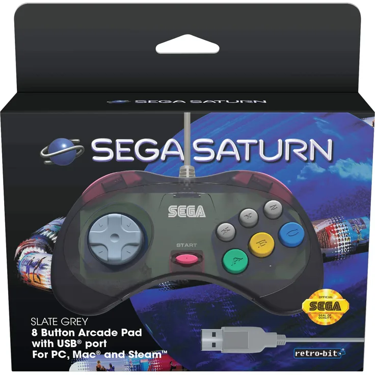 Retro-Bit Official SEGA Saturn Control Pad USB - Slate Grey