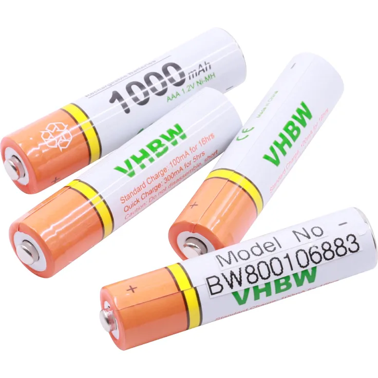 vhbw 4 x AAA, Micro, R3, HR03 Akku 1000mAh passend für Siemens Gigaset C100, C150, C2, C200, C250, C38H, C320, C325, C475, A420A, A420A Duo