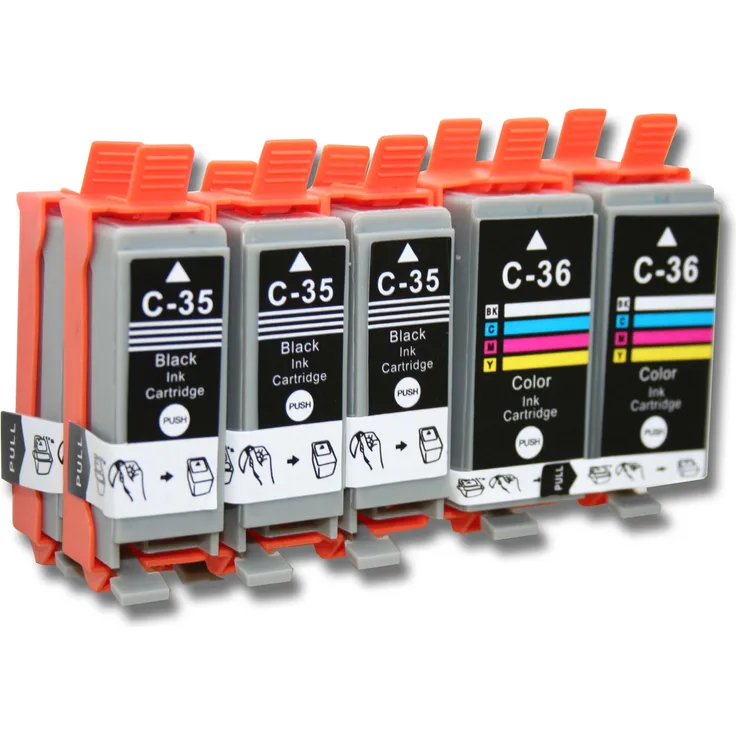 vhbw 10x kompatible Druckerpatrone Tintenpatrone Set für Canon PGI-35, PGI-35BK, CLI-36, CLI-36C.