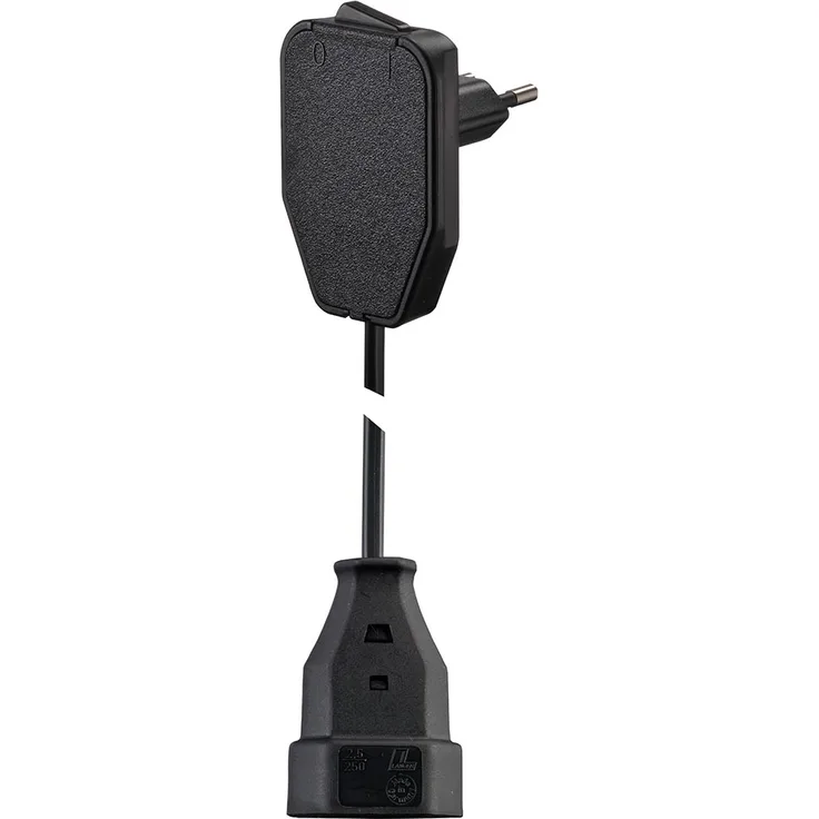Euro-Flachstecker EuroPlug mit Schalter, ca. 3,0 m Zuleitung und Euro-Kupplung, schwarz