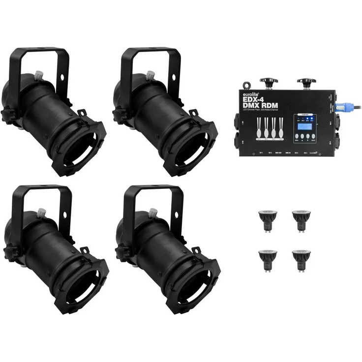 EUROLITE Set 4x PAR-16 Spot sw dim2warm + EDX-4 DMX RDM LED-Dimmerpack