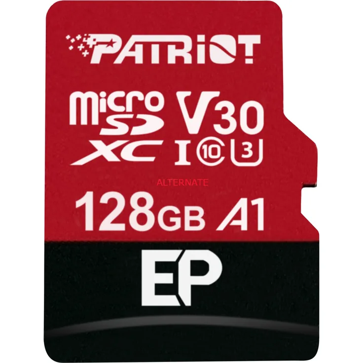 Patriot EP 128 GB microSDXC Speicherkarte, schwarz/rot, UHS-I (A1), UHS-I (U3)