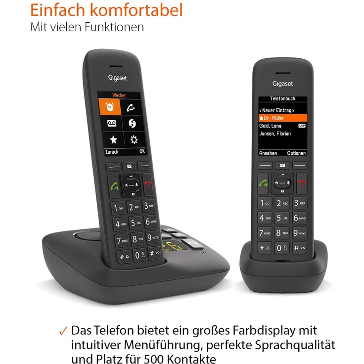 Gigaset C575A Duo DECT Schnurlostelefon mit Anrufbeantworter für komfortables Telefonieren, mit großer Nummernanzeige, Farbdisplay und leichter Bedienbarkeit, Analog-Telefon, schwarz – Bild 5
