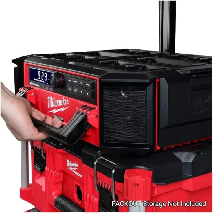 Milwaukee M18PRCDAB+-0 Baustellenradio mit Bluetooth, geeignet für Outdoor, spritzwassergeschützt, rot, schwarz – Bild 5
