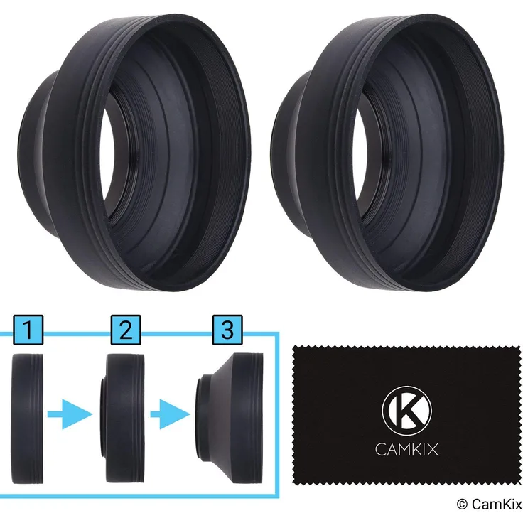 72mm Kamera Objektiv Sonnenblenden - Gummi - 2er Set - Zusammenklappbar in 3 Stufen - Sonnenschutz/Schild - Reduziert Objektiv Flare und Blendung - Blöcke überschüssiges Sonnenlicht