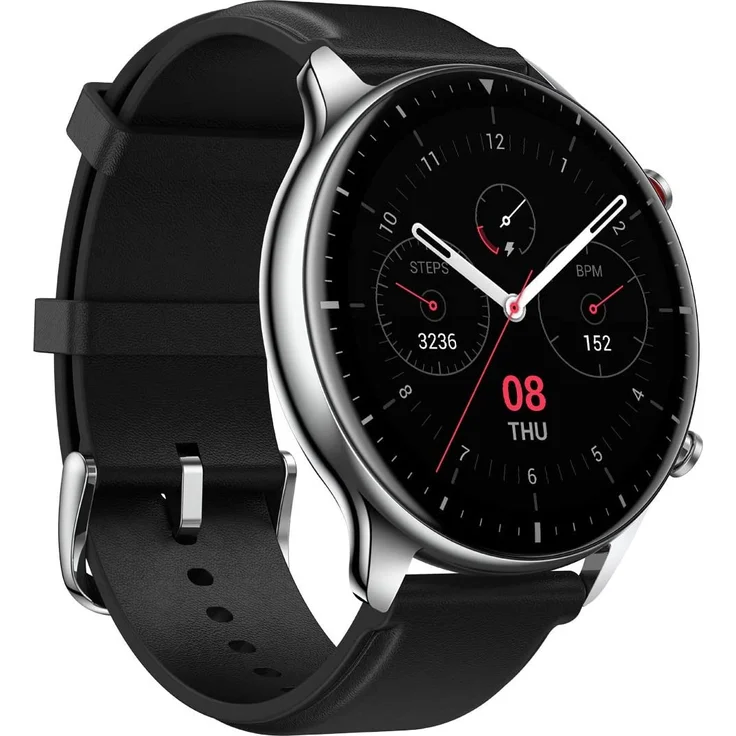 Amazfit GTR 2 Classic Smartwatch GPS, Unisex, 46,4mm, Edelstahlgehäuse, Lederarmband, Obsidian Black – Bild 1