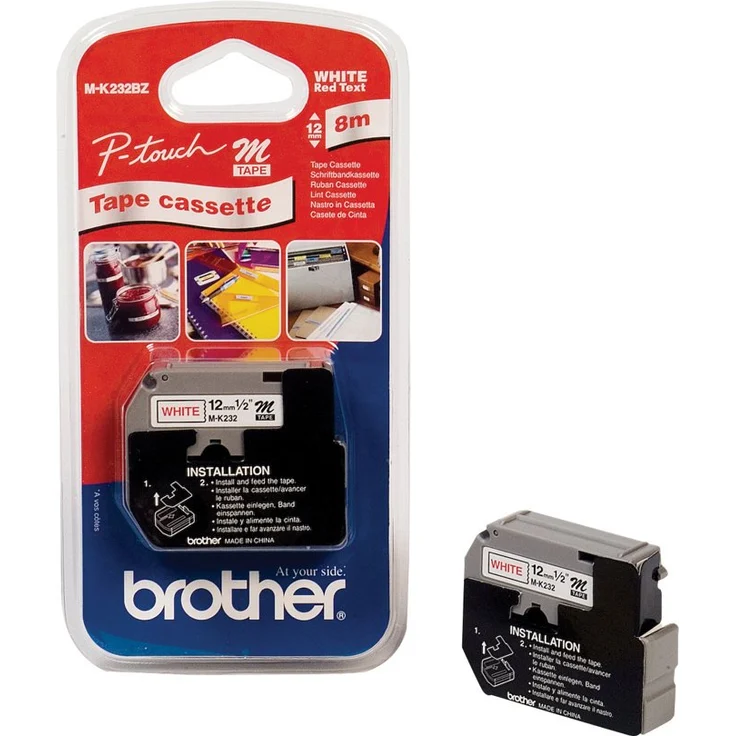 Brother MK232BZ Schriftbandkassetten weiss rot 8mx12mm nicht laminiert für P-touch 60 65 75 80 85 110