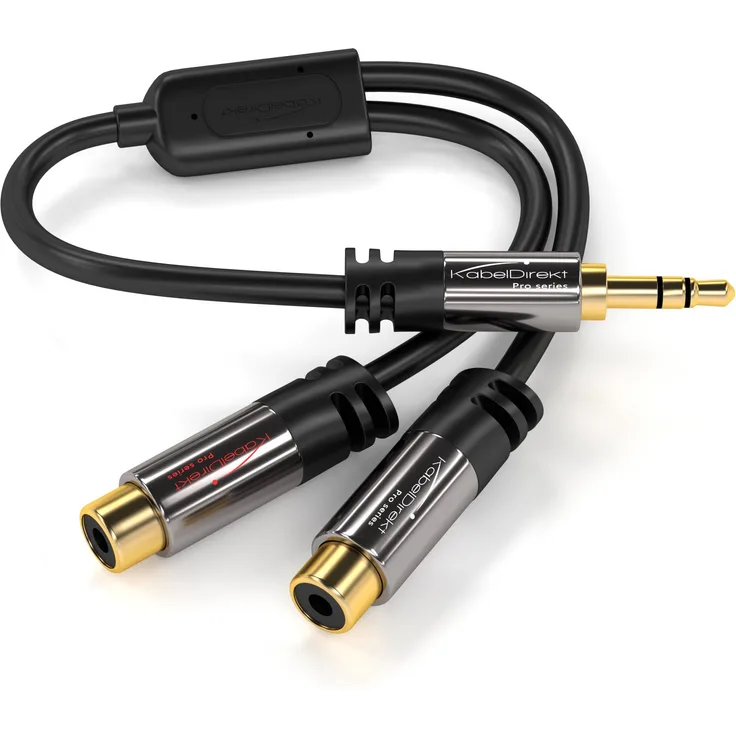 KabelDirekt - 3.5mm Adapter Kabel - 0,2m - (2 x Cinch Buchse - 3.5mm Stecker, 3-polig) - PRO Series