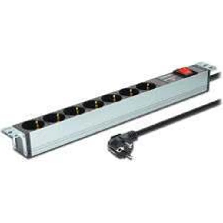 DIGITUS 19'' Steckdosenleiste, 7 Abgriffe, 1HE, 250VAC, 50-60Hz, 16A, 4000W, mit Schalter & Überspannungsschutz – Bild 1