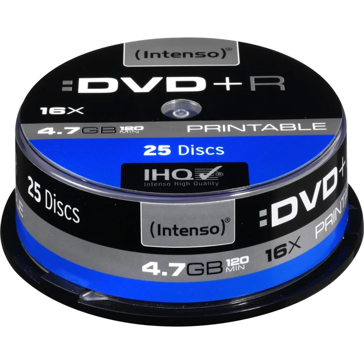 Intenso DVD+R 4,7 GB 16x DVD-Rohlinge bedruckbar kratzfest 25er Spindel – Bild 1