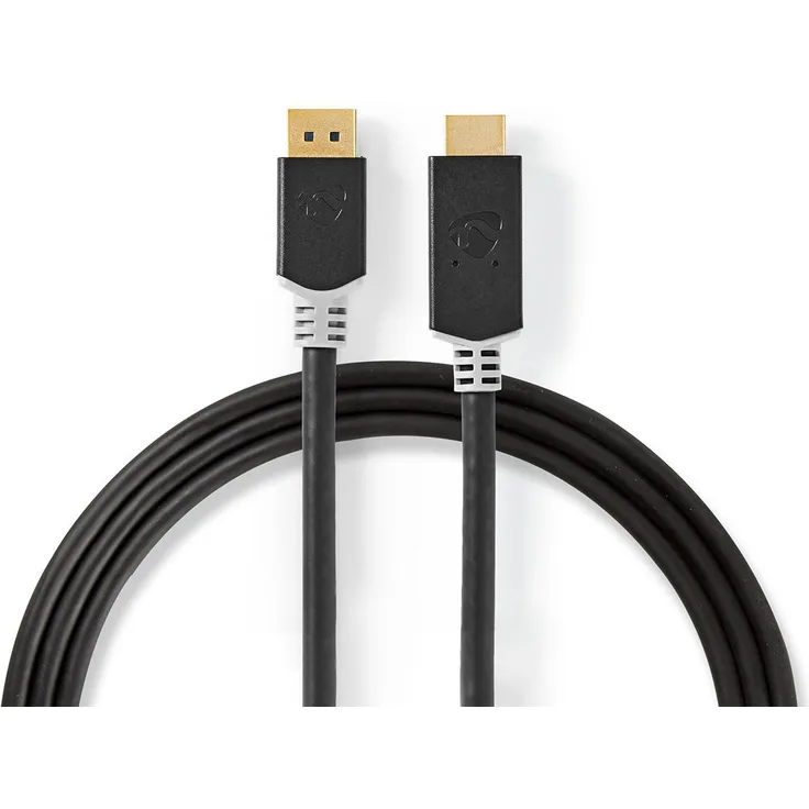 Nedis Displayport-Kabel, DisplayPort Stecker, HDMI Stecker, 8K60Hz, Vergoldet, 2.00 m, rund, PVC, Anthrazit, Verpackung mit Sichtfenster